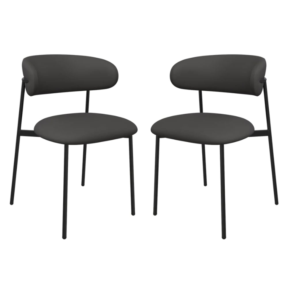 Amarillo Dark Grey Faux Leather Dining Chairs In Pair