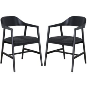Cairo Black Wooden Carver Dining Chairs With Fabric Seat In Pair