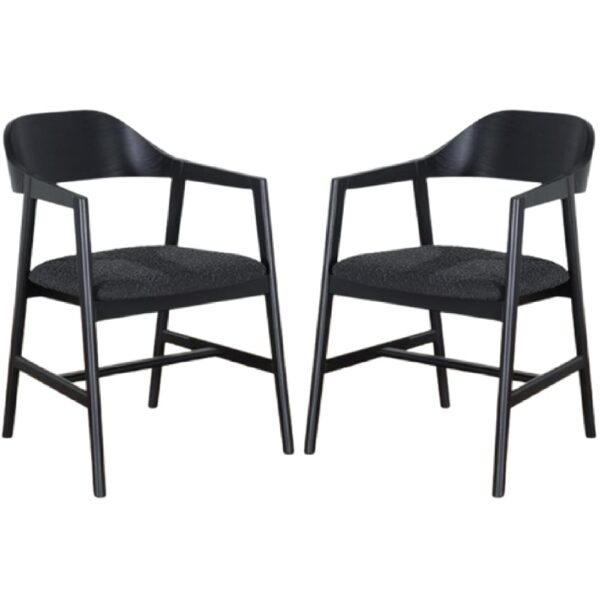 Cairo Black Wooden Carver Dining Chairs With Fabric Seat In Pair