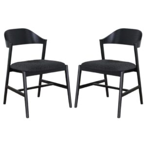 Cairo Black Wooden Dining Chairs With Fabric Seat In Pair