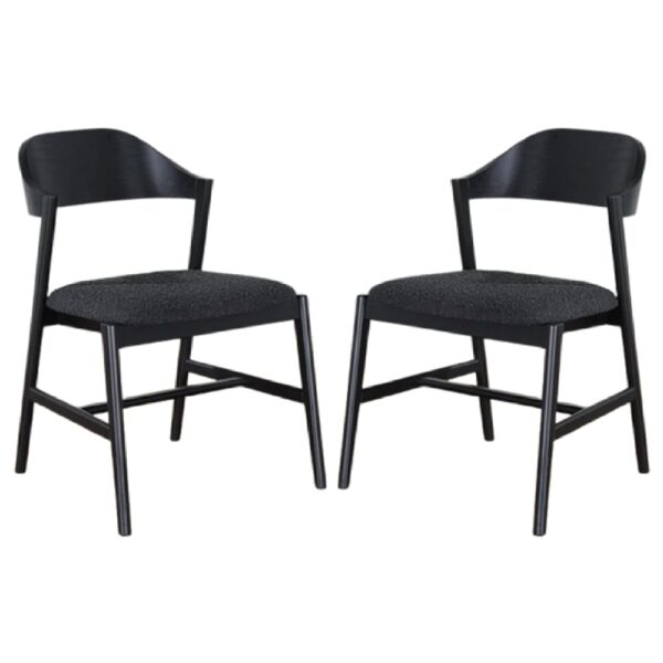 Cairo Black Wooden Dining Chairs With Fabric Seat In Pair