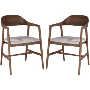 Cairo Walnut Wooden Carver Dining Chairs With Fabric Seat In Pair