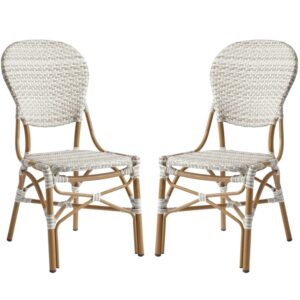 Edinburg Natural Rattan Bar Chairs With Wooden Frame In Pair