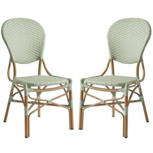 Edinburg Pastel Green Rattan Bar Chairs With Wooden Frame In Pair