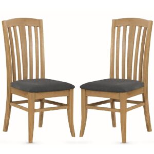 Kamiah Oak Wooden Dining Chairs With Fabric Seat In Pair