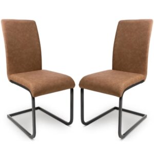 Lansing Tan Faux Leather Dining Chairs With Metal Frame In Pair