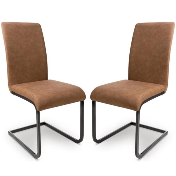 Lansing Tan Faux Leather Dining Chairs With Metal Frame In Pair