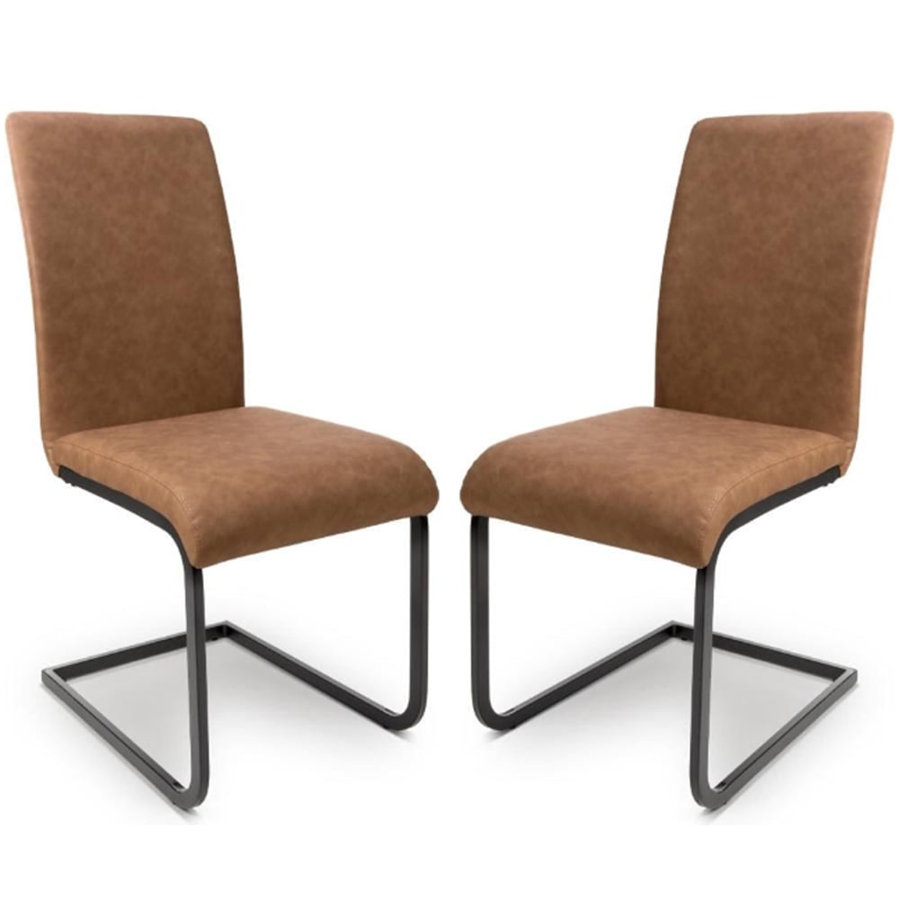 Lansing Tan Faux Leather Dining Chairs With Metal Frame In Pair