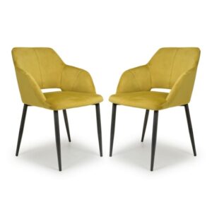 Narva Lime Gold Velvet Dining Chairs With Black Legs In Pair