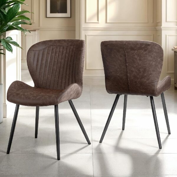 Qinson Brown Faux Leather Dining Chairs In Pair
