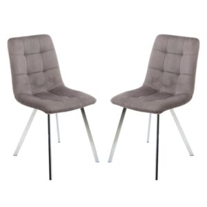 Sandy Squared Grey Velvet Dining Chairs In Pair