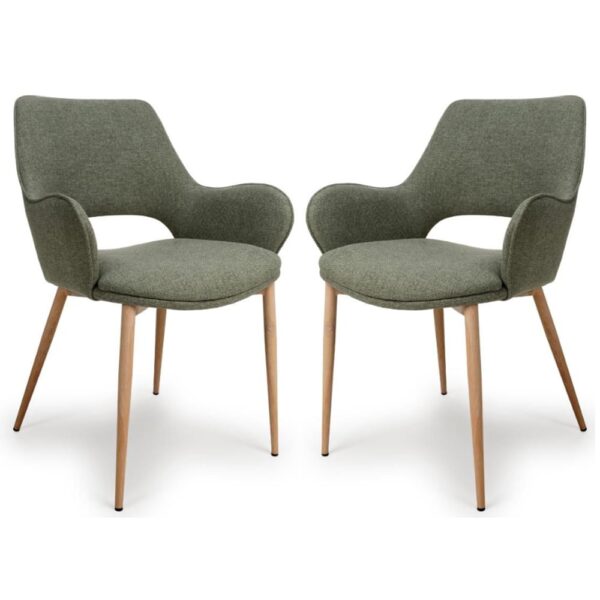 Sanremo Sage Fabric Dining Chairs With Oak Legs In Pair