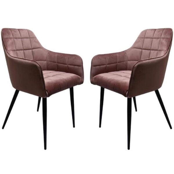 Vernal Blush Velvet Dining Chairs With Black Legs In Pair
