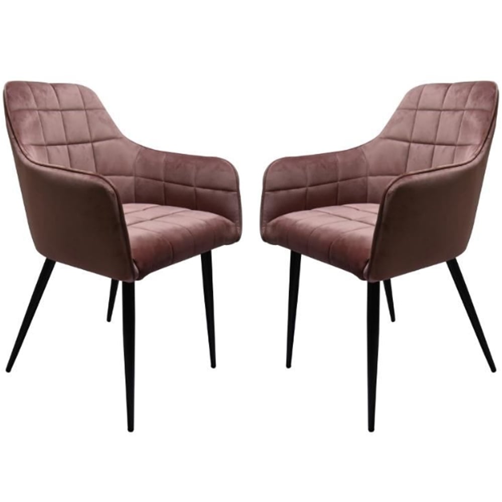 Vernal Blush Velvet Dining Chairs With Black Legs In Pair
