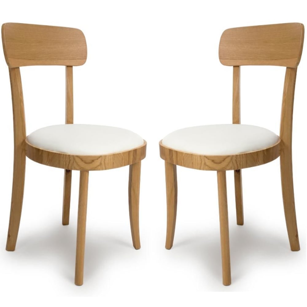 Vevey Oak Wooden Dining Chairs With Padded Seat In Pair