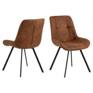 Westerly Camel Fabric Dining Chairs With Black Legs In Pair
