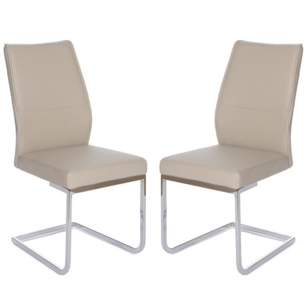 Prestina Taupe Faux Leather Dining Chairs With Chrome Legs In Pair