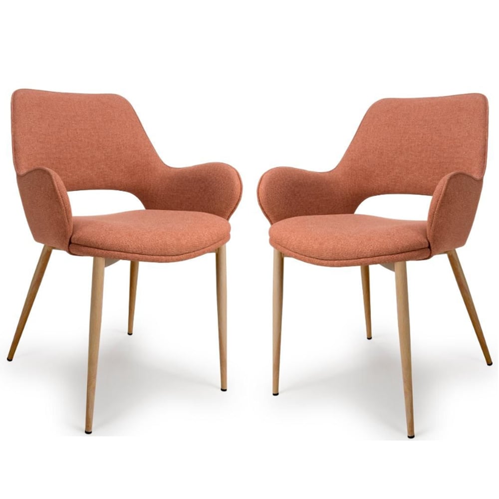 Sanremo Brick Fabric Dining Chairs With Oak Legs In Pair