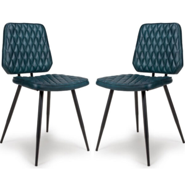 Allen Blue Leather Dining Chairs In Pair