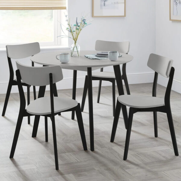 Calah Wooden Round Dining Table With 4 Chairs - Grey And Black