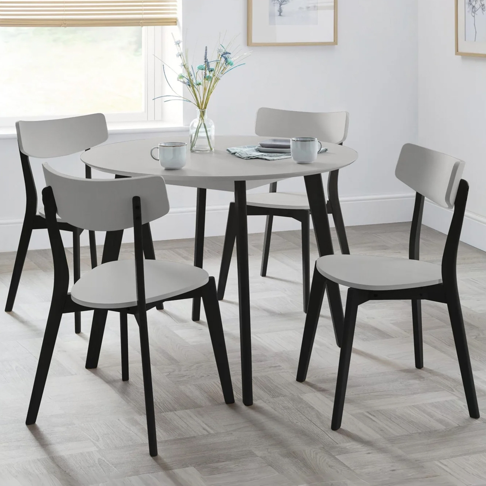 Calah Wooden Round Dining Table With 4 Chairs - Grey And Black