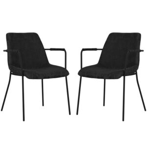 Coquitlam Black Velvet Dining Chairs With Arms – Pair