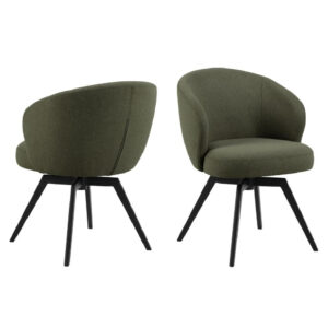Denver Green Fabric Dining Chairs With Black Legs In Pair