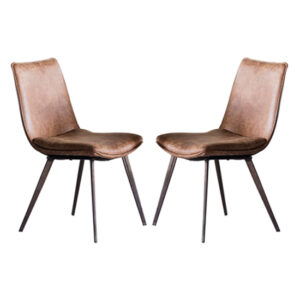 Honks Brown Faux Leather Dining Chairs In Pair