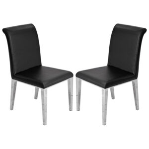 Kirkland Black Faux Leather Dining Chairs In Pair