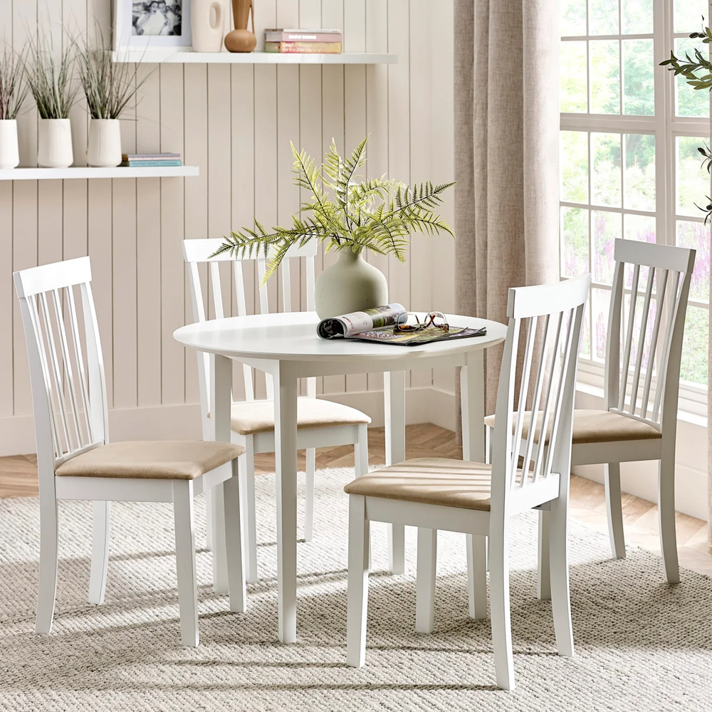 Opelousas Wooden Round Dining Table with 4 Chairs - White