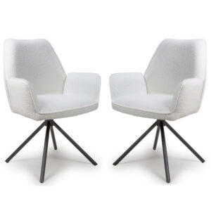 Utica Ivory Fabric Dining Chairs With Black Legs In Pair