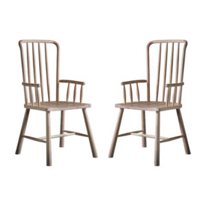 Burbank Oak Wood Carver Dining Chairs In Pair