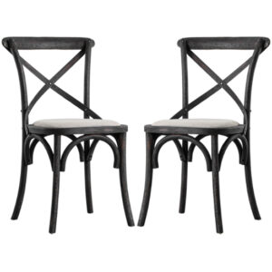 Caria Cross Back Black Wooden Dining Chairs In Pair