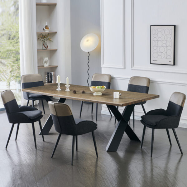 Laughlin Wooden Dining Table With 6 Rolla Dark Grey Chairs - Oak