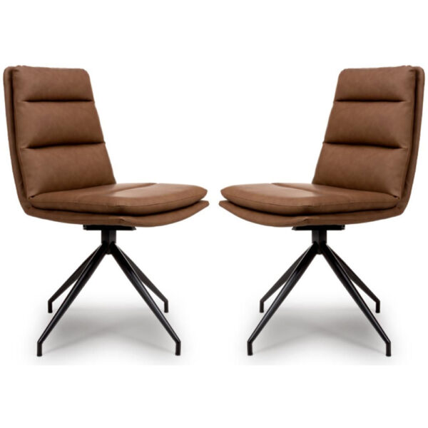 Norton Tan Leather Dining Chairs With Metal Legs In Pair