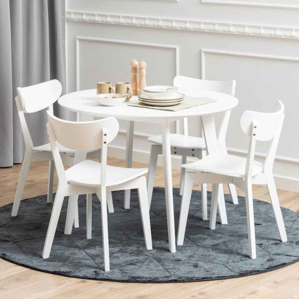 Reims Wooden Round Dining Table With 4 Chairs - White