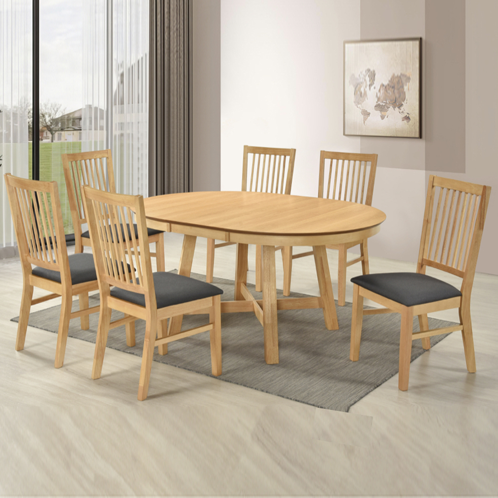 Rochelle Wooden Extending Dining Table With 6 Chairs - Light Oak