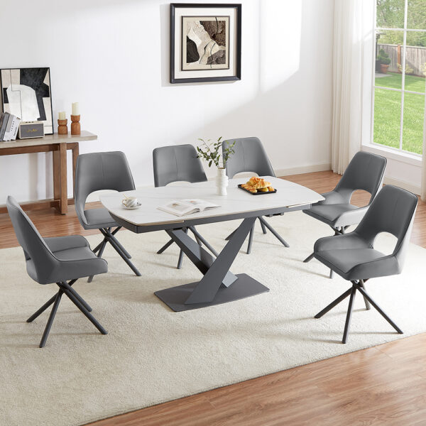 Amaari Sintered Stone Extending Dining Table With 6 Grey Chairs ...