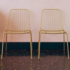 Cedar Gold Metal Dining Chairs In Pair