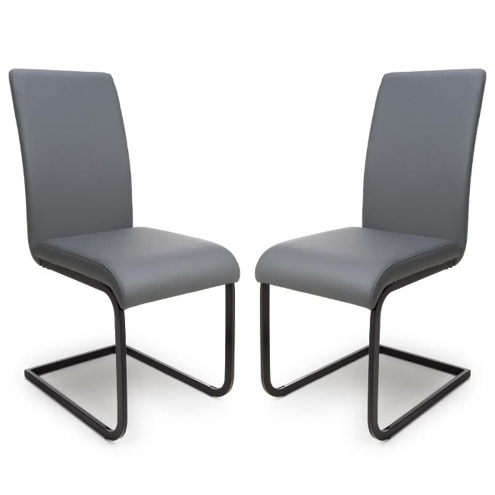 Lansing Grey Faux Leather Dining Chairs With Metal Frame In Pair