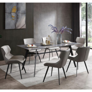 Bolivia Glass Dining Table With 6 Stone Grey Chairs In Blue Mist