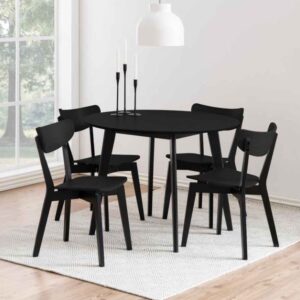 Reims Wooden Round Dining Table With 4 Chairs – Black