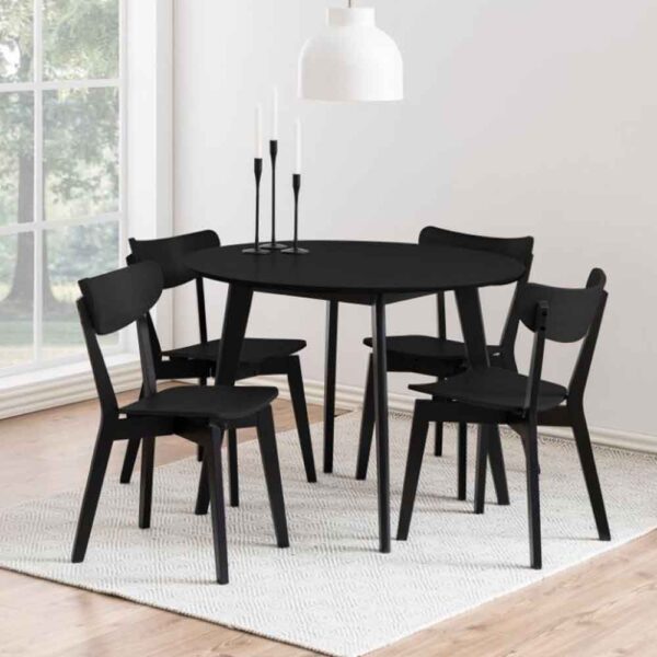 Reims Wooden Round Dining Table With 4 Chairs - Black