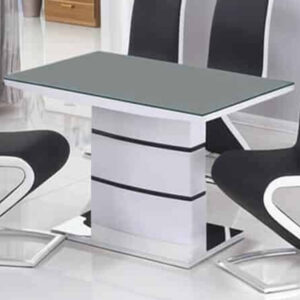 Aelia Grey Glass Top Dining Table With White High Gloss Base