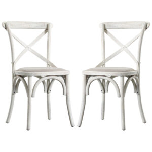 Caria Cross Back Natural Wooden Dining Chairs In Pair