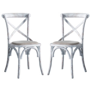 Caria Cross Back White Wooden Dining Chairs In Pair