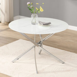 Daytona Diva Marble Effect Round Dining Table With Chrome Legs